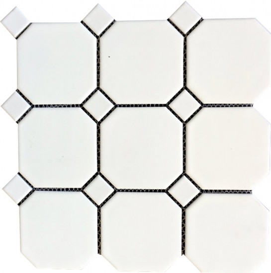4x4 Octagon and Dot Tile White Porcelain Mosaic Tile Pool Tile