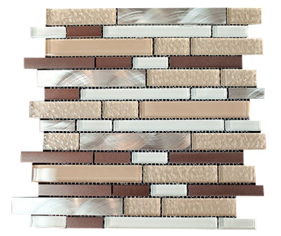 Red Aluminum Beige And White Glass Backsplash Mosaic Tile