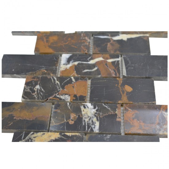 12x12 Michelangelo Marble Polished 2x4 Mosaic Tiles Meshed