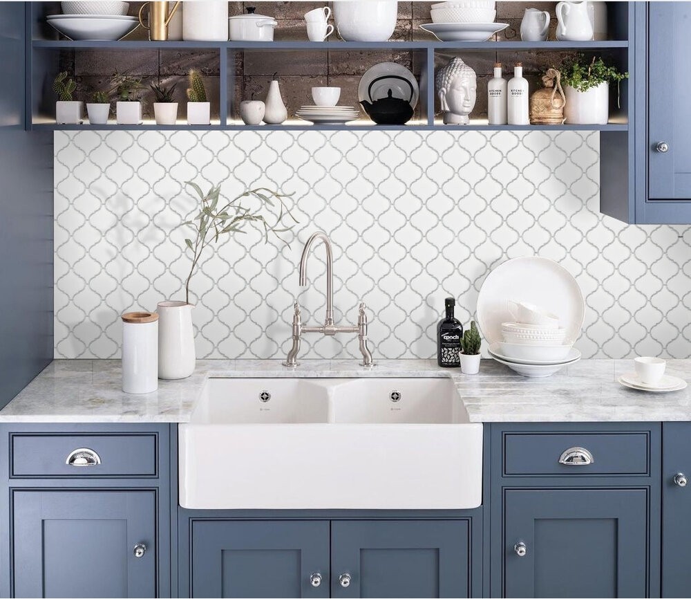 3” Shiny White Lantern Pattern Porcelain Mosaic Tile Bathroom