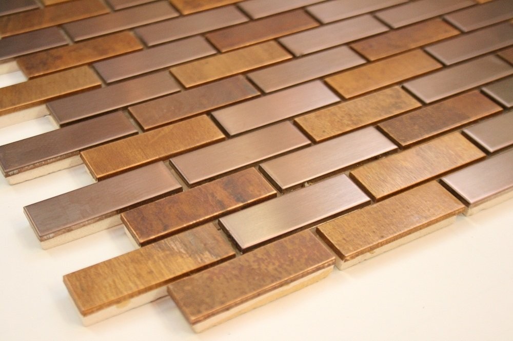 Antique and Brushed Bronze Metal Brick Pattern Mosaic Tile