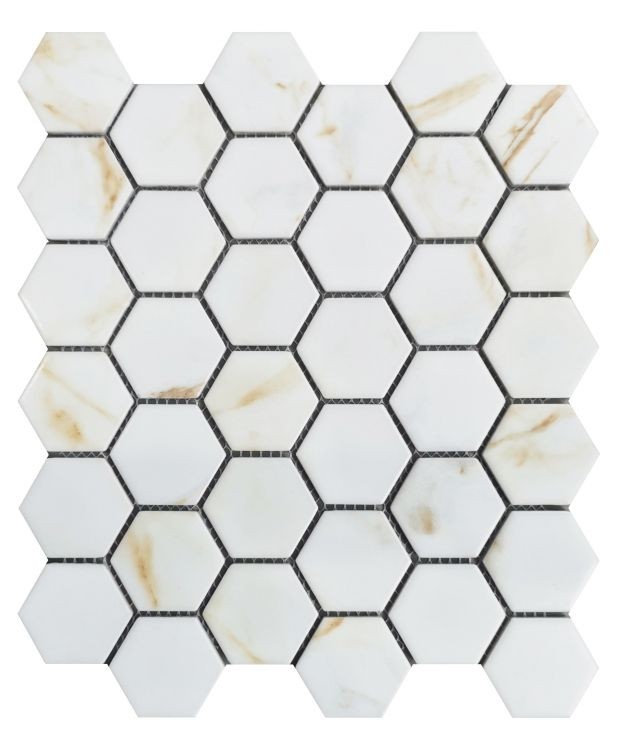 2 in. x 2 in. Hulu Hexagon Calacatta Matte Porcelain Mosaic Tile Pool