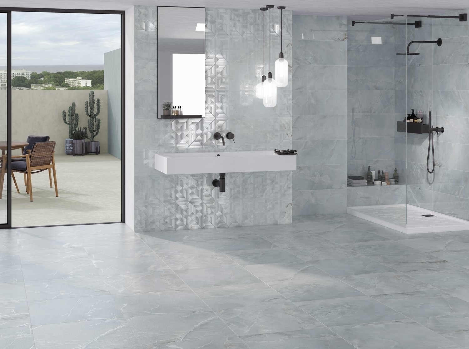 12x24 Azteca Onyx Light Blue Glazed Porcelain Tile | Wall | Kitchen |  Bathroom | Shower | Floor, image size:1500x1116