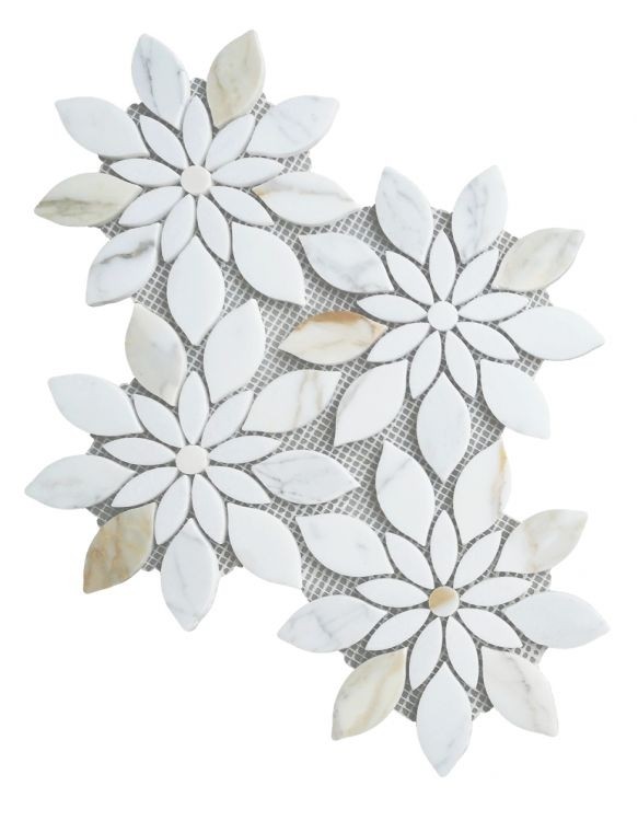Daisy Bloom Calacatta Gold Flower Shaped Marble Mosaic Tile Shower