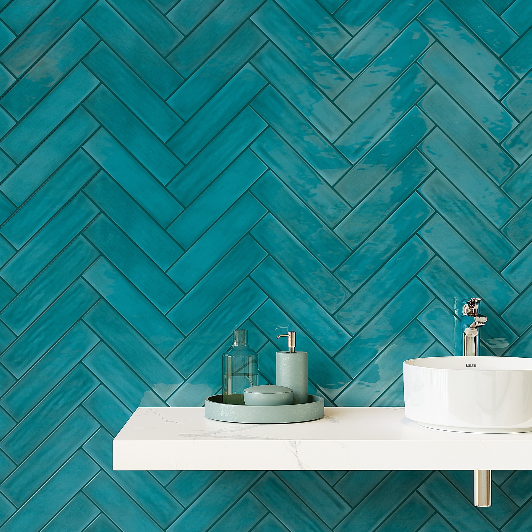 3x12 Flow Peacock Green Textured Ceramic Subway Tile Roca Tile Wall