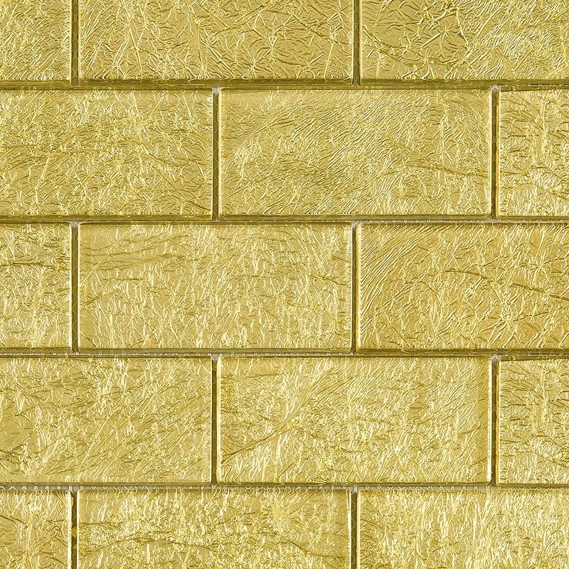 Gold Foil Brick Glossy Glass Mosaic Tile Backsplash Shower