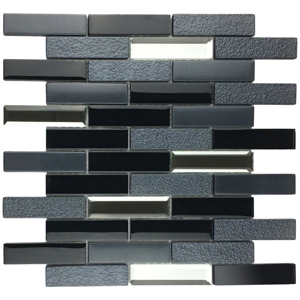Brick Pattern Metal Paint Effect Mix Grey Black Glass Mosaic Tile Backsplash Wall Bathroom Kitchen