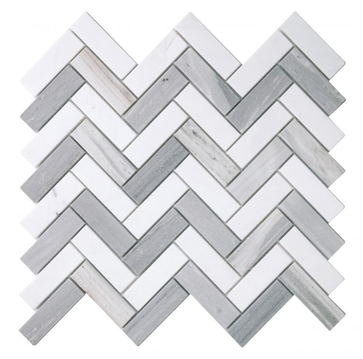 Herringbone Blue Palissandro And Volakas White Marble Mosaic Tile Backsplash Accent Wall Shower Kitchen Bathroom