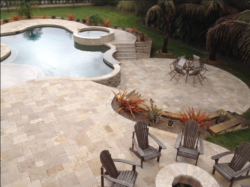 Tuscany Walnut Versailles Pattern Tumbled Travertine Paver Tile