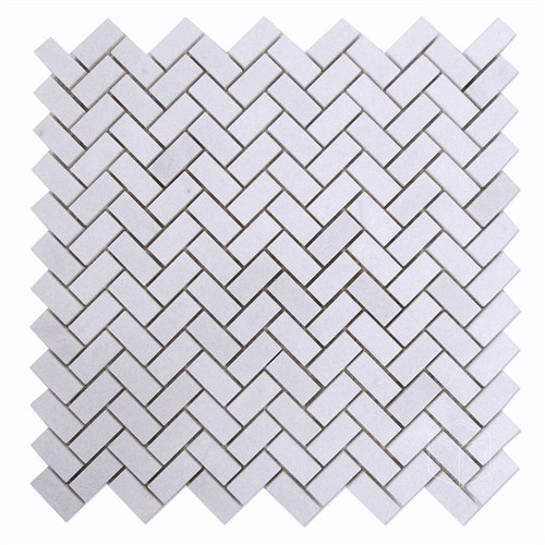 Thassos White Polished Mini Herringbone Pattern MeshMounted Marble