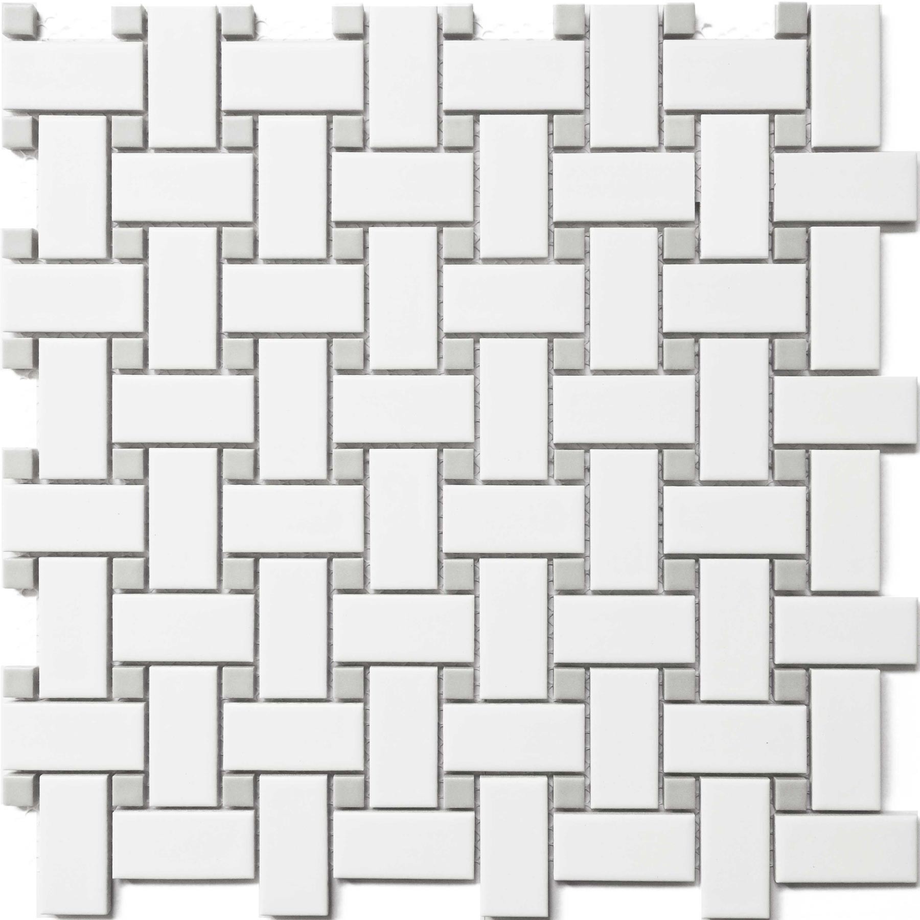 White Porcelain with Grey Dot Basketweave 1x2 Mosaic Tile