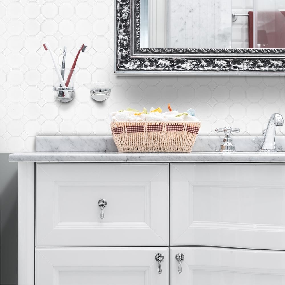 Octagon And Dot Matte White Tile With White Dot Porcelain Mosaic Tile Kitchen Backsplash Bathroom Walls Shower Wall Accent Wall